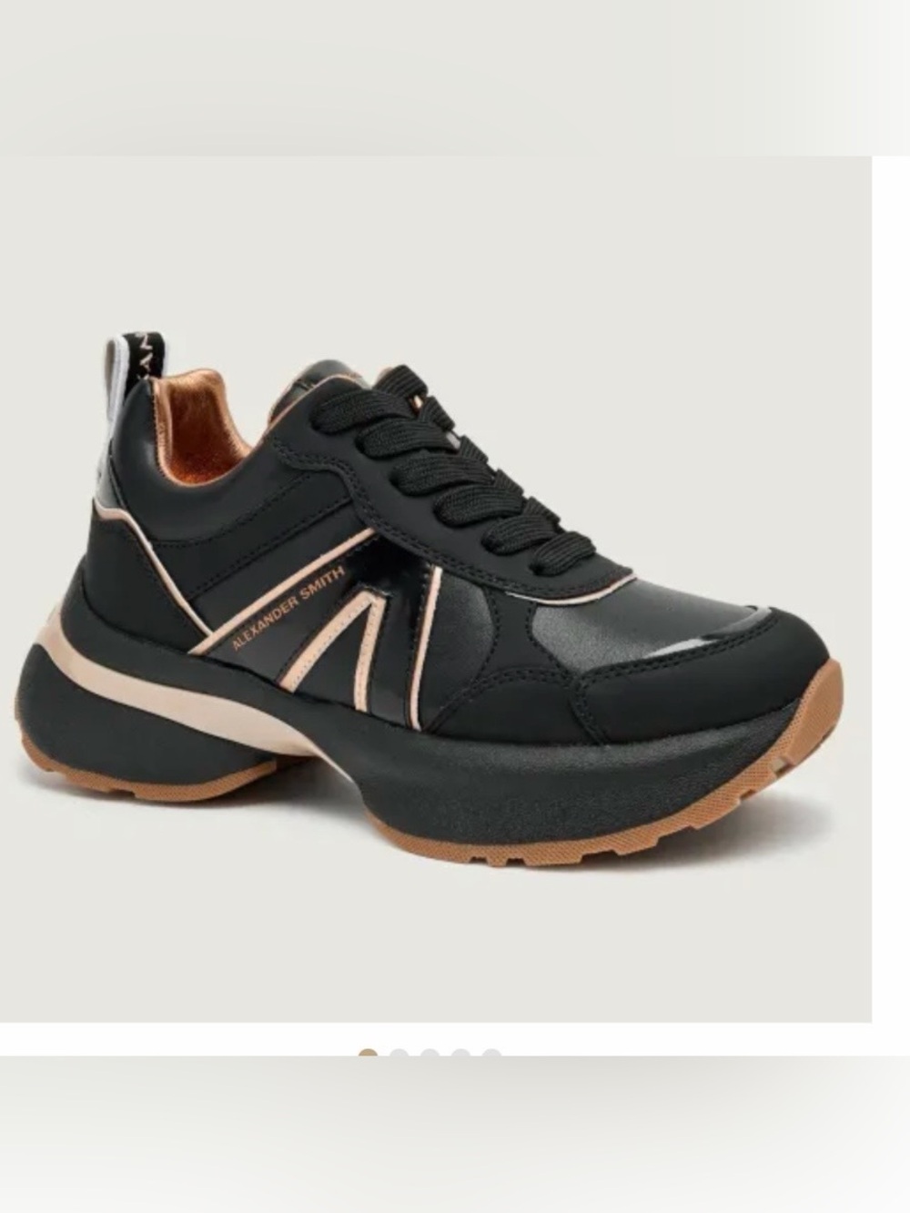 Alexander Smith Victoria Leather Black Platform Sneaker with Gold Trim